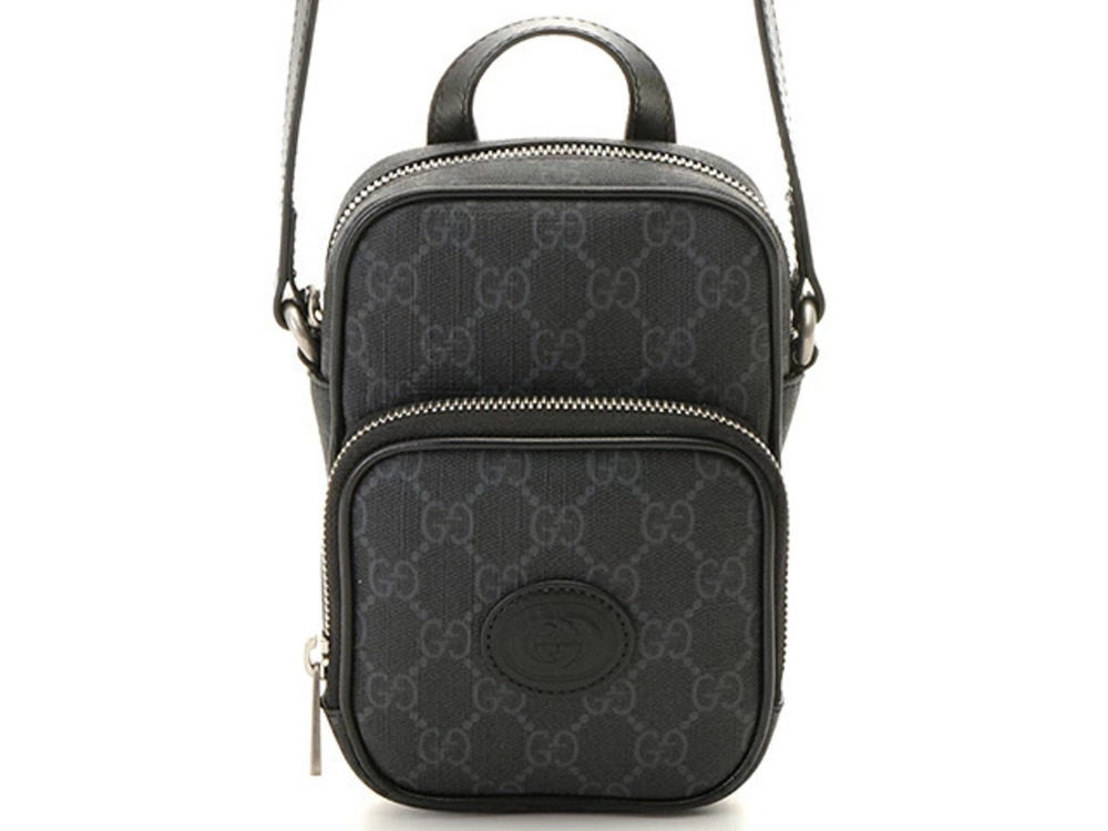 Gucci Interlocking GG Supreme Bag Dark Gray Leather